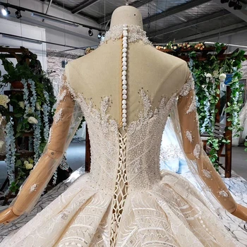 HTL475 prabangių vestuvių suknelės su vestuvių šydas, aukštas kaklas ilgas tiulio rankovėmis mygtuką vestuvinės suknelės su traukiniu свабедное платье