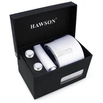 Hawson Aukštos Kokybės Balti Necktie Nustatyti, su Kišenėje Aikštėje prisegamas Dangtelis ir Mygtukas rankogalių segtukai Verslo Vestuves