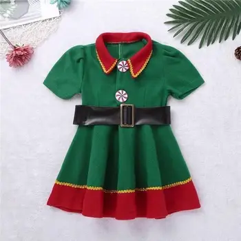 žalia Elf Mergina kalėdų Kostiumas Festivalis Santa Sąlyga Mergaitėms Naujųjų Metų Vaikų tėvų-vaikų apranga Fancy Dress Šalies Rinkinys