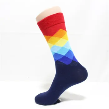 Rekomenduoju !!vyrai spalvingas pledas medvilnės kojinių patogus, kvėpuojantis gatvės stiliaus aukšto kojinės vyriškos ir vyras laimingas, ilgos kojinės