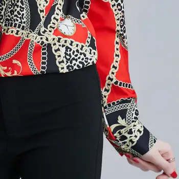 Kilimo ir tūpimo tako Dizaineris Moteris leopardas Spausdinti ilgomis Rankovėmis Satin Palaidinės, Marškinėliai Moterims Atsitiktinis Marškinėliai Topai Mujer Blusa Chemisier