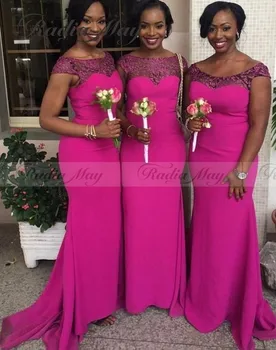 Elegantiškas Ilgas Undinė Fuksija Bridesmaid Dresses 2020 Pigūs Hot Pink Afrikos Moterų Vestuvių Oficialus Šalis Suknelė Tarnaitė Garbės Chalatai