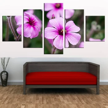 Sienos Menas Namų Puošybai Plakatai HD Spausdinti Šiuolaikinės Tapybos 5 Skydelis, Pink Gėlių Modulinės nuotraukų Rėmelis Kambarį Ant Drobės