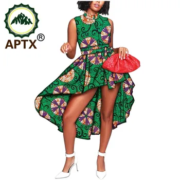 Moterų Suknelės Elegantiškas Afrikos Suknelė Ponios Drabužiai Ankara Stiliaus Su Diržo Streetwear Spalvinga Didelio Dydžio Vaškas Grynos Medvilnės