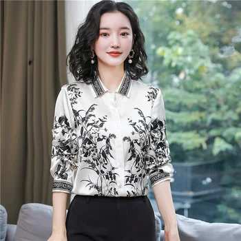 Korėjos Mados Šilko Moterims Palaidinės Office Lady Satino Marškinėliai ilgomis Rankovėmis Vyriški Viršūnes ir Palaidinės Plius Dydis XXXL Blusas Largas