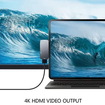 4-in-1 C Tipo OTG Hub Multiport Plokštę su HDMI 4K USB 3.0 3.5 mm Audio PD Įkrauti Ipad Pro FOU99