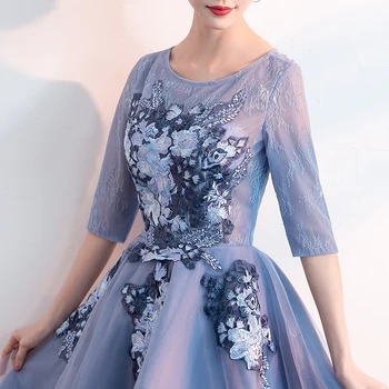 Trumpas Homecoming Suknelės 2020 Mėlyna Oficialią Suknelės Nesimetriškas Iliuzija, O-Kaklo Vestuvės Dress Pusė Rankovės Appliques Gėlių