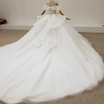 HTL1780 Paprastas Baltas V-Kaklo Su trumpomis Rankovėmis Perlų Vestuvių Suknelė 2020 Kamuolys Chalatai Kristalų белое платье в пол