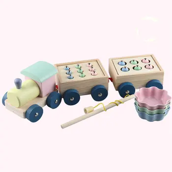 Daugiafunkcinis Medinių blokas traukiniu ar žvejybos žaidimas magnetinis vaikams žaislas modelis traukinio ho masto medienos žaislai vaikams Montessori dovana