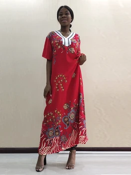 Afrikos Tradicinės Konstrukcijos Dashiki Skraiste Moterų Gėlių Medvilnės Ilgos Suknelės su skara