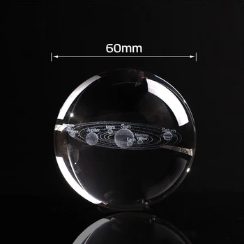 60MM Skersmens 3D Krištolo Rutulį Saulės sistemos Modelis, Namų Dekoravimo Reikmenys Dovana 3D Lazeriu Graviruotas Kvarco Stiklo Kamuolys