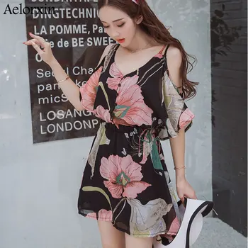 Aelorxin boho paplūdimio suknelė 2019 m. vasaros suknelė moterims seksualus V apykaklės off peties Stebėjimo spausdinimo šifono Suknelės vestidos mujer