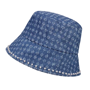 Denim blue wild pearl kibiro kepurę moterims saulės skrybėlės su perlų žvejys skrybėlę laukinių banga hip-hop skrybėlės Laisvalaikio skrybėlę casquette
