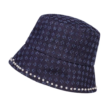 Denim blue wild pearl kibiro kepurę moterims saulės skrybėlės su perlų žvejys skrybėlę laukinių banga hip-hop skrybėlės Laisvalaikio skrybėlę casquette