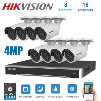 4K Netwerk Hikvision 16 Channel Poe NVR Vaizdo Stebėjimo Susitiko 8 Vnt Ip Kameros Beveiliging Nachtzicht Cctv Saugumo systeem Rinkinys