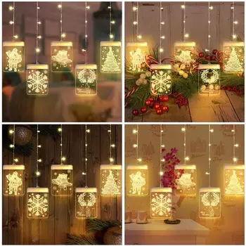 Kalėdų Kabo Žibintai Užuolaidų Žiburiai Kalėdų Papuošalai LED String Lempos Pasakų Žibintai Styginių Šviesos Kalėdų Dekoracijos namams