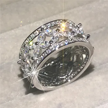 Prabanga 925 Sterlingas Sidabro Apskritime Žiedai moterų Prekės Papuošalai Markizė Imituoti Deimantų Šalies Mielas Vestuvių Juostoje Žiedas rinkinys