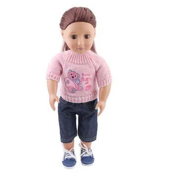 Lėlės drabužių rožinis megztinis nustatyti lokys dizainas + ziajać žaislas tinka priedai 18 colių Mergina lėlės ir 43 cm baby doll c203