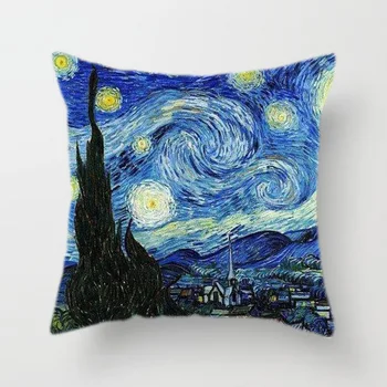 Van Gogh Aliejaus Tapybai Pagalvėlė Padengti Sofa Namų Dekoratyviniai Pagalvių užvalkalus Saulėgrąžų autoportretas Žvaigždėtas Dangus Spausdinti Užvalkalas