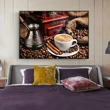 Kavos Pupelių Plakatas ir Spausdinimo Drobės Modernios sienos meno tema, drobė paveikslų kambarį, Cuadro,Namų Dekoro,dažai ir plakatas