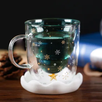 Stiklo Vandens Cup Kalėdų Dovana Naują Atvykimo Dvigubos Sienos Atsparios Karščiui, Aukštos Borosilikatinio Stiklo