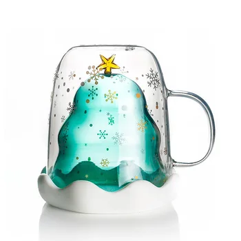 Stiklo Vandens Cup Kalėdų Dovana Naują Atvykimo Dvigubos Sienos Atsparios Karščiui, Aukštos Borosilikatinio Stiklo