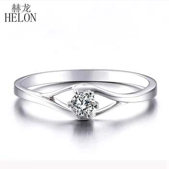 HELON Kietas 14 KARATŲ Balto Aukso VVS/DEF Spalvos, Apvalios 0.3 CT Moissanite Žiedas Laboratorijoje Auginami Diamond Moterų Vestuvių Elegantiškas Fine Jewelry Žiedas