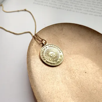 Autentiškas 925 Sterlingas sidabro, Aukso asmenybės avataras Saulės Veiduką Monetos Pakabukas karoliai Dovana FINE jewelry X148