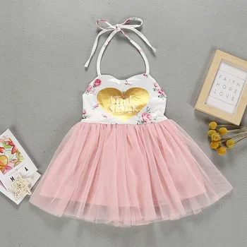 Baby Girl Dress Gėlių Raštas Spausdinti Tiulio Vasaros Mados Bamblys Kūdikių Rankovių Suknelės