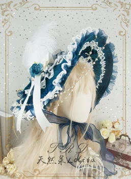 Originalaus Dizaino Edition Japanese Lolita Skrybėlę Cosplay Princesė Saldus Lolita Derliaus Gotikos Nėrinių Perlų plunksną Saulės Skrybėlę Rekvizitai
