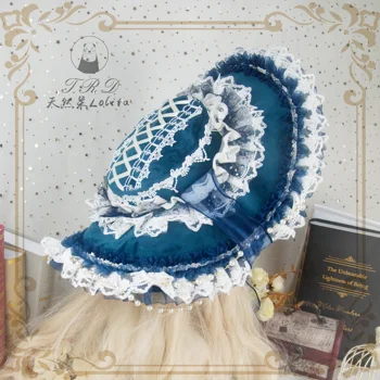 Originalaus Dizaino Edition Japanese Lolita Skrybėlę Cosplay Princesė Saldus Lolita Derliaus Gotikos Nėrinių Perlų plunksną Saulės Skrybėlę Rekvizitai