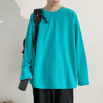 2021 m. pavasarį naujas ilgomis rankovėmis Kietas marškinėliai vyriški 10 spalvų, purus didelio dydžio apvalios kaklo tendencija dugno į viršų