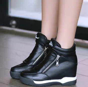HUANQIU pavasarį, rudenį platforma pleišto kulno batai Moterims, Batai su didesne platforma vienintelis moterų mados atsitiktinis zip batai ZLL106
