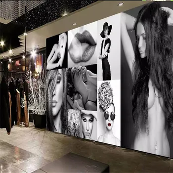 Custom freskos profesinės gamybos fono sienos medžiaga dekoratyvinis dažymas - juodos ir baltos seksualus grožio fono sienos