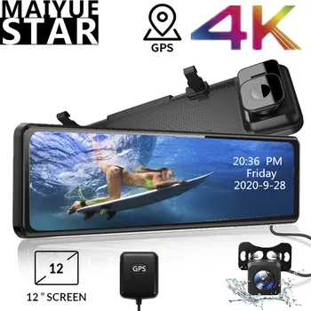 12 Colių Brūkšnys Kamera galinio vaizdo Veidrodis 4K 2160P*1080P Jutiklinis Ekranas Vairavimo Diktofonas Sony IMX415 Objektyvas GPS Naktinio Matymo Tracker Fotoaparatas