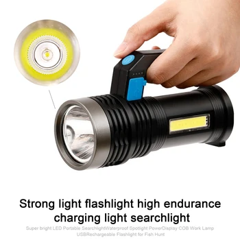 Super Ryškus LED Prožektorius Nešiojamas Vandeniui Dėmesio Galios Ekranas COB Darbo Žibintas USB Įkraunamas Žibintuvėlis Žuvų Medžioklė