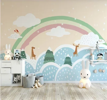 Šiaurės animacinių filmų miško vaivorykštė gyvūnų, vaikų kambario foną sienos popieriaus freskos 8D sienų dangos