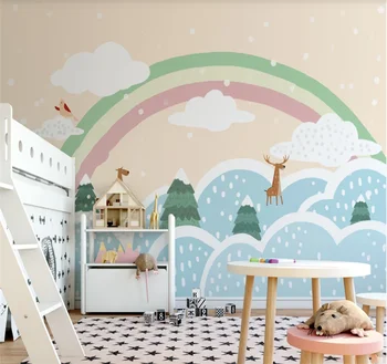 Šiaurės animacinių filmų miško vaivorykštė gyvūnų, vaikų kambario foną sienos popieriaus freskos 8D sienų dangos