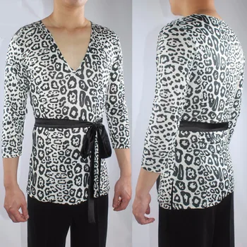 Karšto Parduoti Vyrų Lotynų Šokių Marškinėliai White Leopard Pakraštyje Vatos Pagaliukai Nešioja Vyrai Salsa Šokių Klasikinio Čigonų Šokių Drabužius 7050