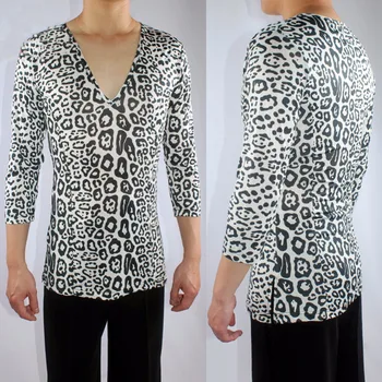 Karšto Parduoti Vyrų Lotynų Šokių Marškinėliai White Leopard Pakraštyje Vatos Pagaliukai Nešioja Vyrai Salsa Šokių Klasikinio Čigonų Šokių Drabužius 7050