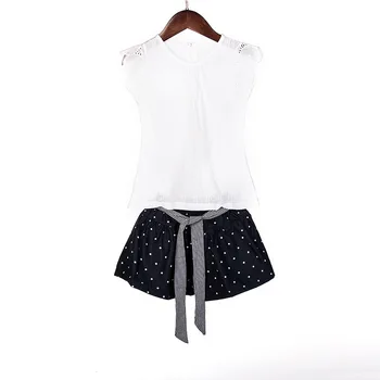Baby girl vasaros drabužių nustatyti baltos spalvos medvilnės nėriniai marškiniai+dot lankas šortai,mergaitėms, vaikams, vaikams laisvalaikio mada dėvėti