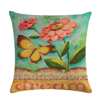 45cm*45cm Dažytos drugeliai ir gėlės lino/medvilnės pagalvėlė padengti ir sofa pagalvės užvalkalą Namų dekoratyvinės pagalvės dangtelis