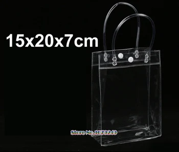 15x20x7cm ryškus ekranas drabužiai, krepšiai, Skaidri dovanų plastikinių maišelių rankenos kosmetikos krepšys pack