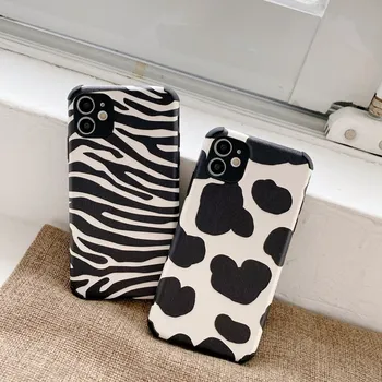 Prabanga Zebra Karvė Leopardas Spausdinti Telefono dėklas skirtas iPhone 12 11 Pro XR X XSMax 7 8Plus Matinis Odos Mielas Gyvūnų Minkštos TPU Dangtis