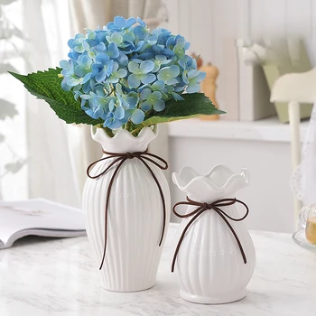 Šiaurės Šalių Keramikos Vaza Su Virve Dizainas Balta /Mėlyna Porceliano Džiovintų Gėlių Puodą Namų Dekoro Priedai