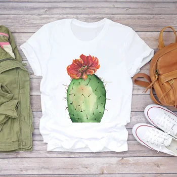 Moterų Kaktusas Augalų, Gėlių Cute Mados Mielas Spausdinti 90s Lady T-shirts Top Marškinėliai Moteriški Vyriški Grafinis Moterų Tee Marškinėliai