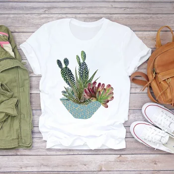 Moterų Kaktusas Augalų, Gėlių Cute Mados Mielas Spausdinti 90s Lady T-shirts Top Marškinėliai Moteriški Vyriški Grafinis Moterų Tee Marškinėliai