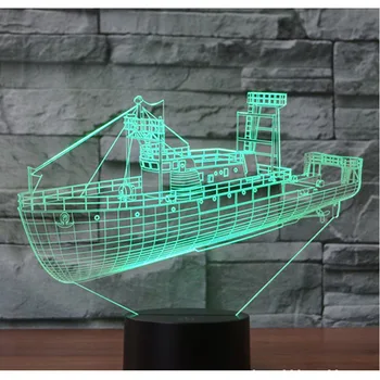 3D LED Naktį Lengvasis Krovininis Krovininis Laivas su 7 Spalvų Šviesos Namų Puošybai Lempos Nuostabi Vizualizacijos Optinė Iliuzija
