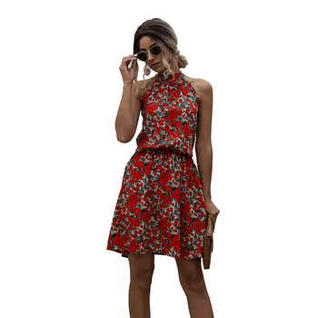 2021 Vasaros Gėlių Spausdinti Rankovių Off Pečių Mini Suknelė Moterims Atsitiktinis Plonas Nėrinių Dekoras Lankas Dizainas Apynasrio Trumpas Vestidos