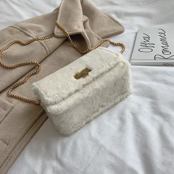 Žiemos ponios prabangos dirbtiniais kailiais nešti maišą dizaineris moterų aukso sagtis krepšys prekės grandinės pečių maišą mados pledas rankinės